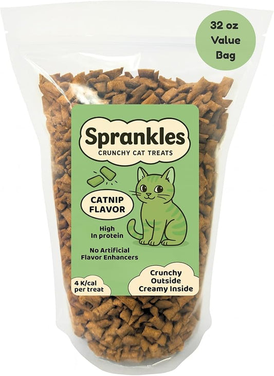 Crunchy Cat Treats – Dual‐Texture Crunch & Creamy Soft Feline Snack Bites for All Life Stages, Great for Training Treat Value Bags (2 Pound, Catnip)