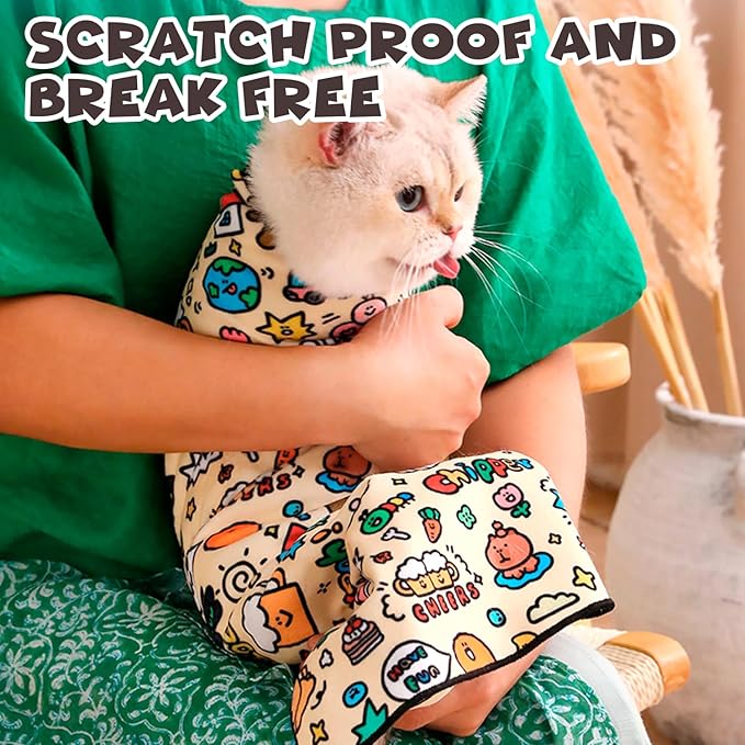 Cat Grooming Wrap, Self-Adherent Soft Cat Blanket to Wrap, Nail Clipping, Anti-Bite, Anti-Scratch, Anti-Escape Calming Wrap (Space, 3-6 lbs)