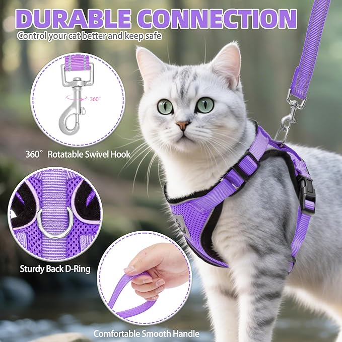 PUPTECK Cat Harness and Leash Set Escape Proof Reflective Cat Walking Harness Adjustable Soft Breathable Mesh Vest for Small Pets, Purple, S
