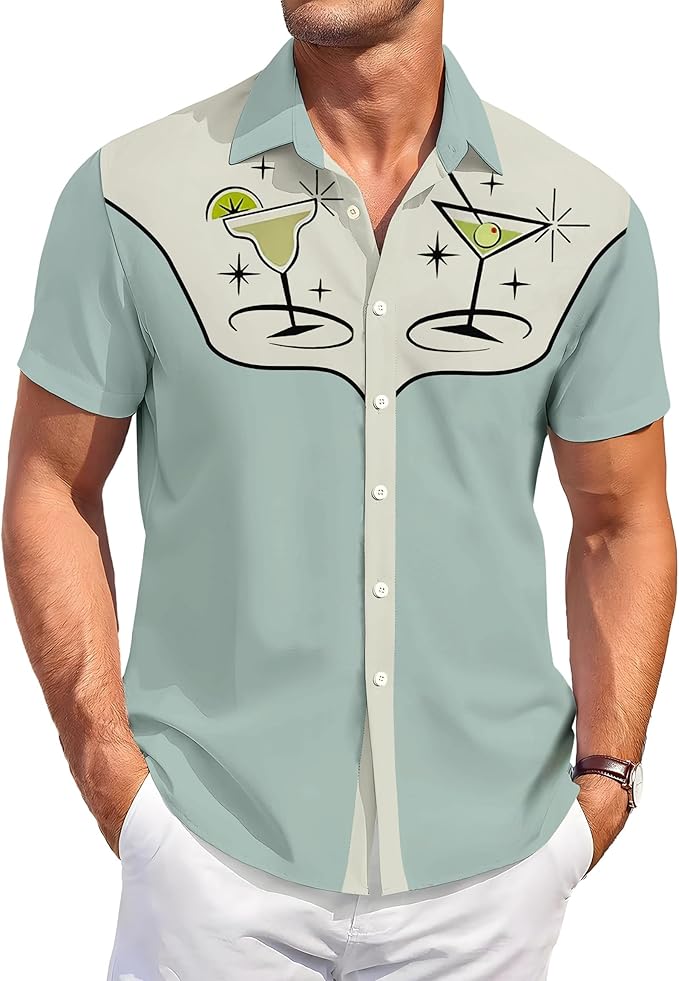Men’s Hawaiian Shirt Western Cowboy Symmetrical Print Short Sleeve Button Down Casual Beach Holiday Summer Shirt