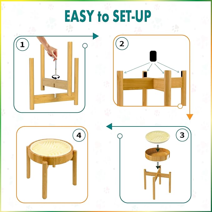 Raised Slow Feeder, Licking Mat/Pad - Suitable for Wet and Dry Dog Foods, Butter and Spreads - 10-inch High with Stand, 8.6-inch, Detachable Parts - Bamboo