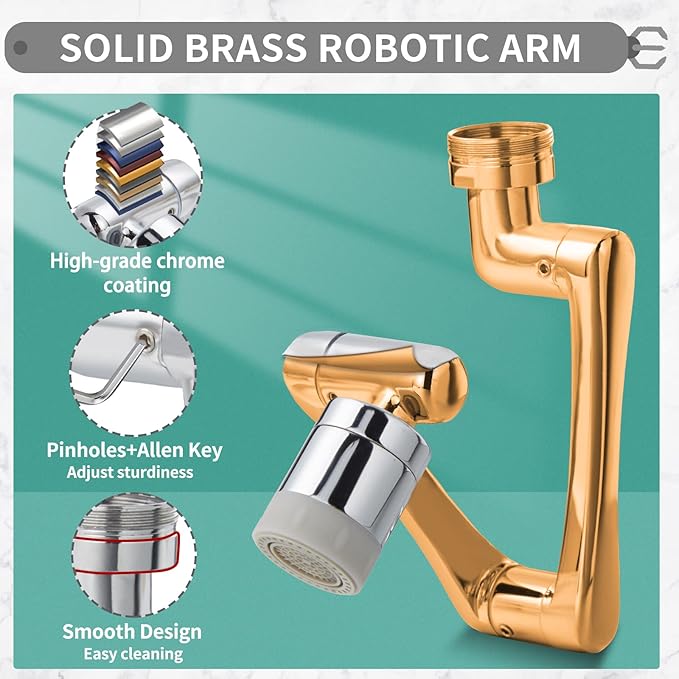 CECEFIN 1080°Rotating Faucet Extender Double Extension - Swivel Long Arm Robotic Faucet Aerator for Bathroom Kitchen Sink, Universal Spout Spray Attachment 2-Mode Outlet Face/Hair/Toddlers Hands Wash