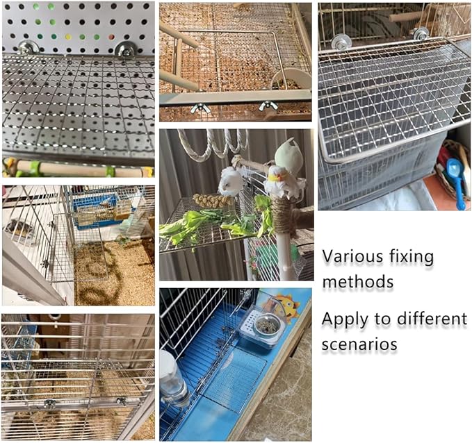 Parrot Perch Platform, Stainless Steel Bird cage Stand, Bird cage Accessories, Suitable for Birds, Parrots, Macaws, Budgies, Parakeets, Hamsters and Other Small Animals (Large, 7 * 11in)