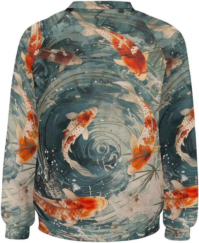 Womens Long Sleeve Tops Y2k Japanese Art Print Sweatshirts Fall Pullover for Women Crewneck Vintage Shirts Boho Tops