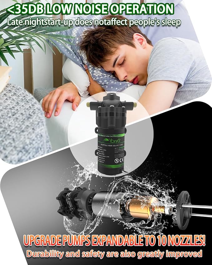 Reptile Mister Automatic Misting System, Reptile Humidifiers for Terrariums, Reptile Misting System with Programmable Timer & 6PCS Adjustable 360° Nozzles, for a Variety of Reptiles/Amphibians/Herbs