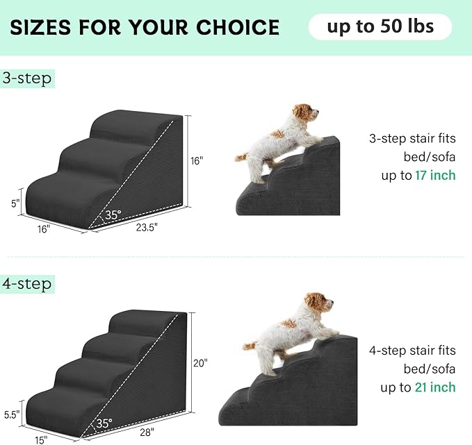 Dog Steps for Small Dogs, 3-Step Pet Ramp Stairs for High Beds and Sofa, Non-Slip Pet Stairs for Small Dogs and Cats, Removable and Easy to Clean Cover, Black