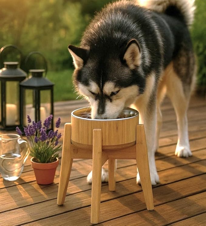 Slow Feeder Dog Bowls for Large Breed - 15-inch High Elevated, Raised Single Food Station - Detachable Parts, Suitable for Treats, Wet/Dry Pet Foods