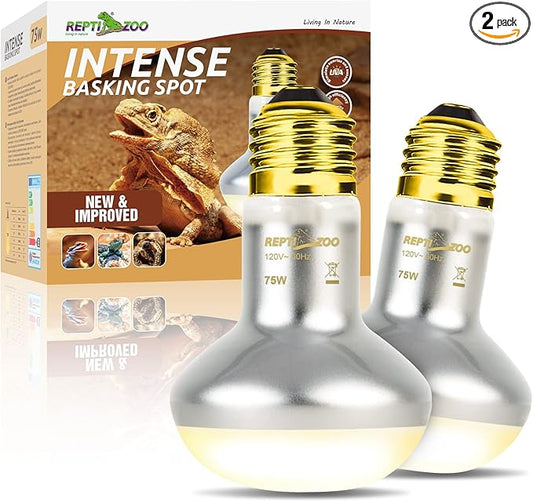 REPTI ZOO 2 Pack Heat Lamp 75W, Intense Basking Spot Simulated Natural Sunlight Heating Lamp Bulb, Heat Emitter UVA Heat Lamp Bulb for Reptile Chickens Pet Brooder