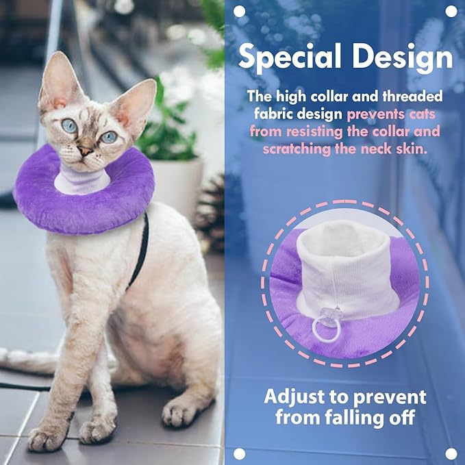 Cat Cone Collar Soft, Adjustable & Lightweight Kitten Elizabethan e Collar to Stop Licking After Surgery, Ideal for Wound Recovery, Durable & Machine Washable, Purple Small