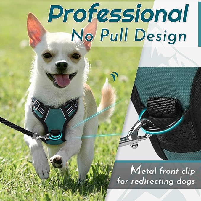 Eagloo Small Dog Harness No Pull, Service Vest with Reflective Strips and Control Handle, Adjustable and Comfortable for Walking, No Choke Pet Harness with 2 Metal Rings, Dark Green, XS