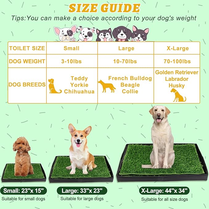 MEEXPAWS Dog Grass Pad With Tray/Foldable Liner Base Large, Litter Box Artificial Pee Pad for Indoor Potty, Odor Free Instant-Penetration Hemmed Edge, 2 PCS Reusable