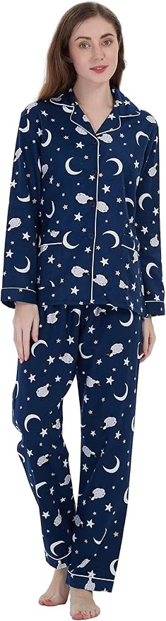 GLOBAL Flannel Pajamas for Women 2-Piece Comfy and Cozy Flannel Pj Set Cotton Loungwear