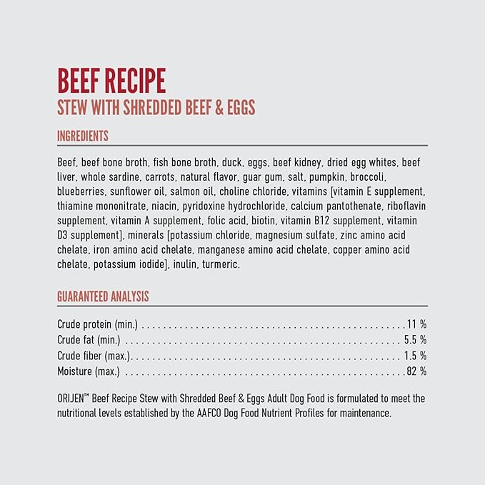 ORIJEN Real Meat Shreds Wet Dog Food Beef Stew Recipe 12.8oz Cans (12 Count)