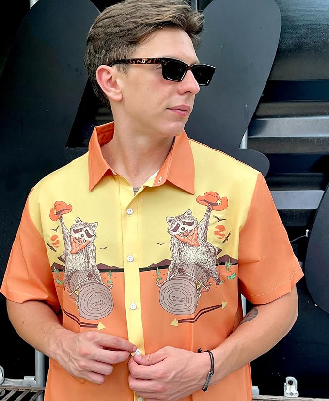 Men’s Hawaiian Shirt Western Cowboy Symmetrical Print Short Sleeve Button Down Casual Beach Holiday Summer Shirt