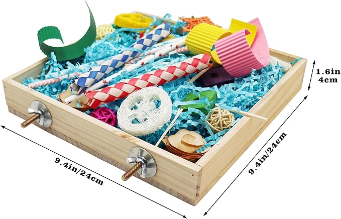 Bird Foraging Toys Box, Wooden Parrot Shredding Toys Box, Bird Chewing Toys, Birdcage Accessories, Suitable for Small Birds Parakeets Cockatiels Love Birds Conures