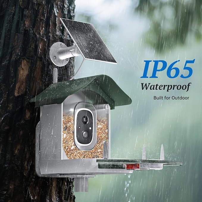 Smart Bird Feeder with Camera, 2K HD AI Identify Birds Species, Bi rd Watching Camera with Solar Panel, Instant Notifications, Ideal Present for Bird Lover, Dark Green