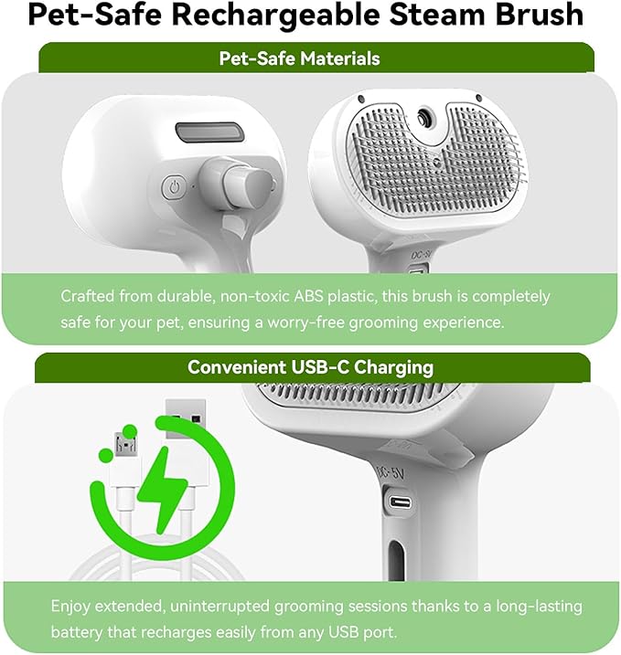 Pet Steam Brush, 3-in-1 Spray Hair Removal Comb for Dog and Cat, Steam for Shedding and Grooming, Spritz Defur Comb, Water Brush for Long & Short Haired Pets