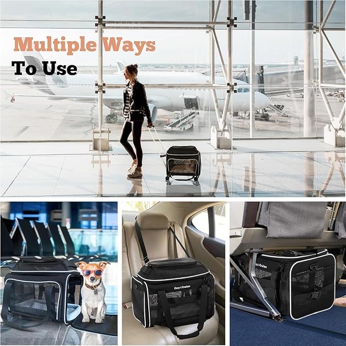 Airline Approved Top-Expanding Pet Carrier on Wheels- Rolling Carrier- Designed for Dogs & Cats- Extra Spacious Soft Lined Carrier! 18x11x11 (Original Mesh Sides)