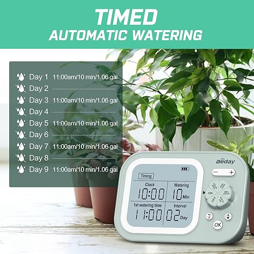Automatic Plant Waterer Indoor Self Watering System for 15 Potted Plants, Auto Drip Irrigation Kit Programmable Water Timer with Smart Humidity Detection, Green
