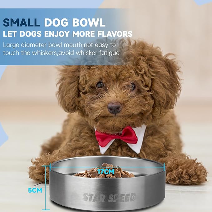 StarSpeed 24oz Stainless Steel Dog Bowls with Rubber Bottom Non-Slip Double Wall Metal Outdoor Dog Food and Water Bowls Weighted Insulated Pet Feeding Bowl for Small,Medium Sized Dogs or Cats