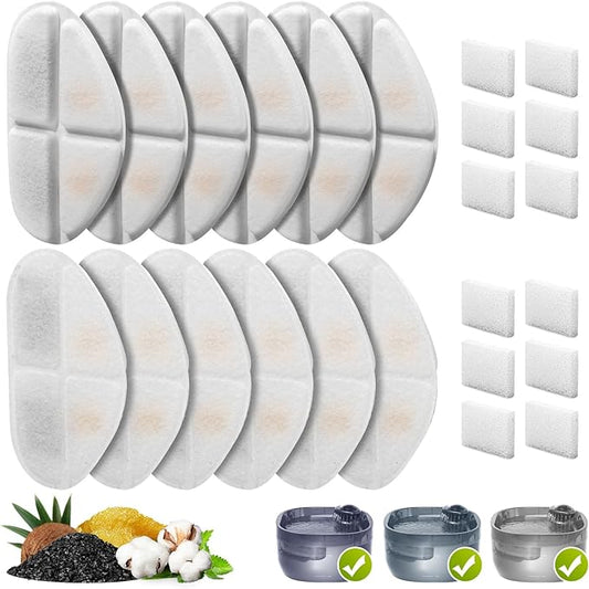 12 Pack Filters and Pump Sponges for 7L/1.8Gal Dog Water Bowl Dispenser(FN-W05), ZEKIRY Cat Water Fountain Filter, 4-Layer Filtration Pet Fountain Filters Replacement