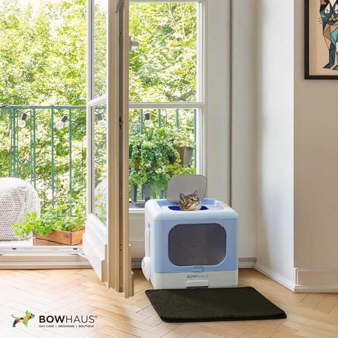 Foldable Cat Litter Box w/Lid, Scoop & Mat, Drawer Design Cat Toilet for Kitten, Two-Way Entry Kitty Litter Box, Odor Control & Easy to Clean, Blue