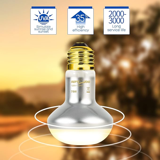 REPTI ZOO 75W Reptile Heat Lamp Bulb, 2PCS Day & Night Basking Spot Light Combo Pack Includes Infrared Heat Lamp and UVA Daylight Heating Lamp Basking Light