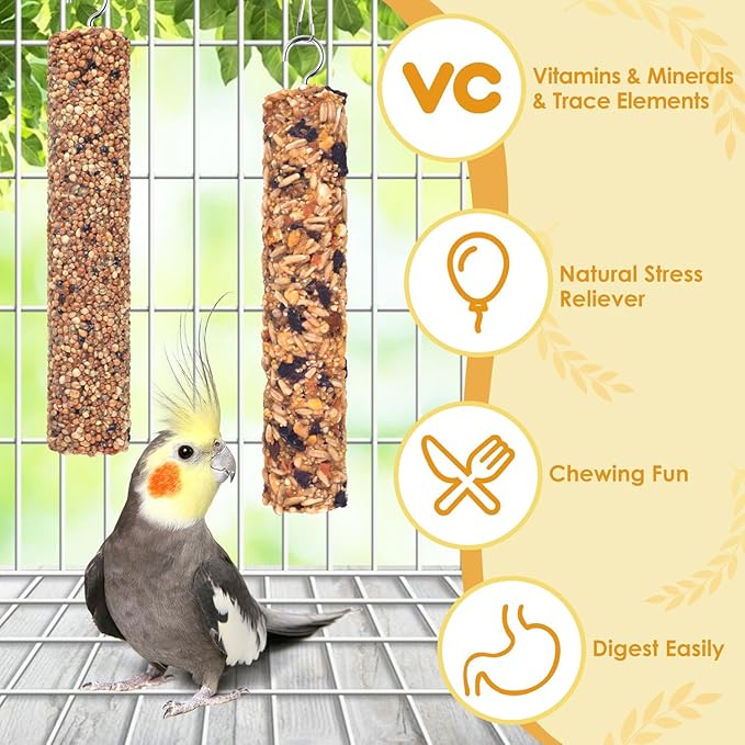 KATUMO Parrot Treats 2 PCS Bird Crunch Sticks Cockatiel Treats Parakeet Snacks Conure Food Sticks for Parakeet Cockatiel Canary Finch Lovebird Conure Lorikeet Parrots
