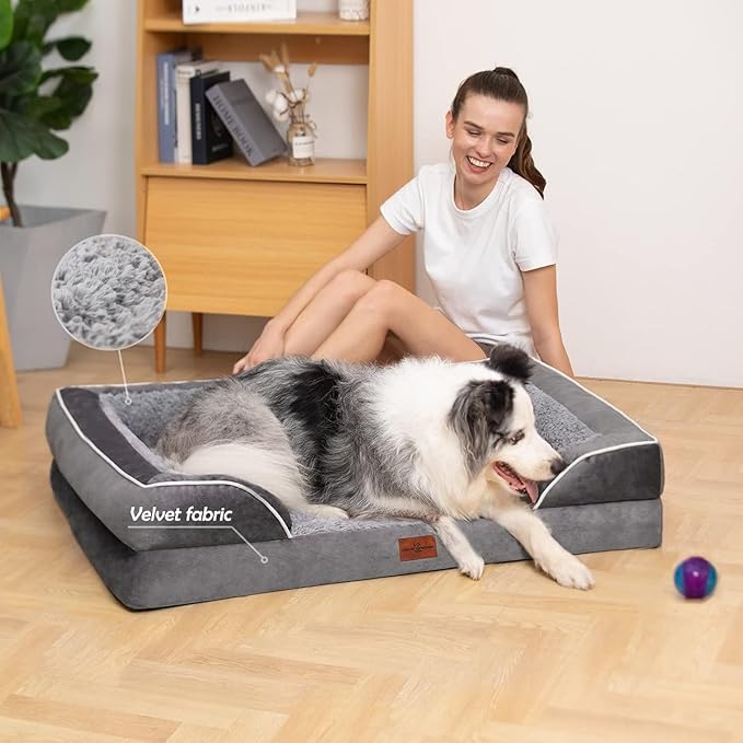Comfort Expression Jumbo Dog Bed for Extra Large Dogs, Waterproof Orthopedic Dog Bed, Large Breed Dogs Beds, PV Washable Sofa Beds with Removable Cover & Non-Slip Bottom(Jumbo,Grey)