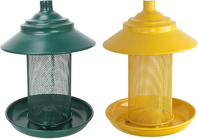 Finch Feeder - All-Metal Squirrel Proof Thistle Nyjer Seed Bird Feeder for Outdoors, 2.5LB Capacity, Powder-Coated Rust Resistant Mesh Design for Goldfinches & Small Birds Green