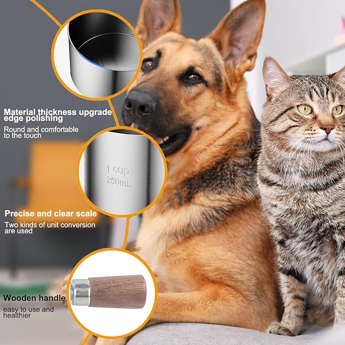 1 Cup Stainless Steel Dog Cat Food Measuring Scoop for Dry and Wet Food, Accurate Measurement for Rice, Flour, Grain (Rose Gold)