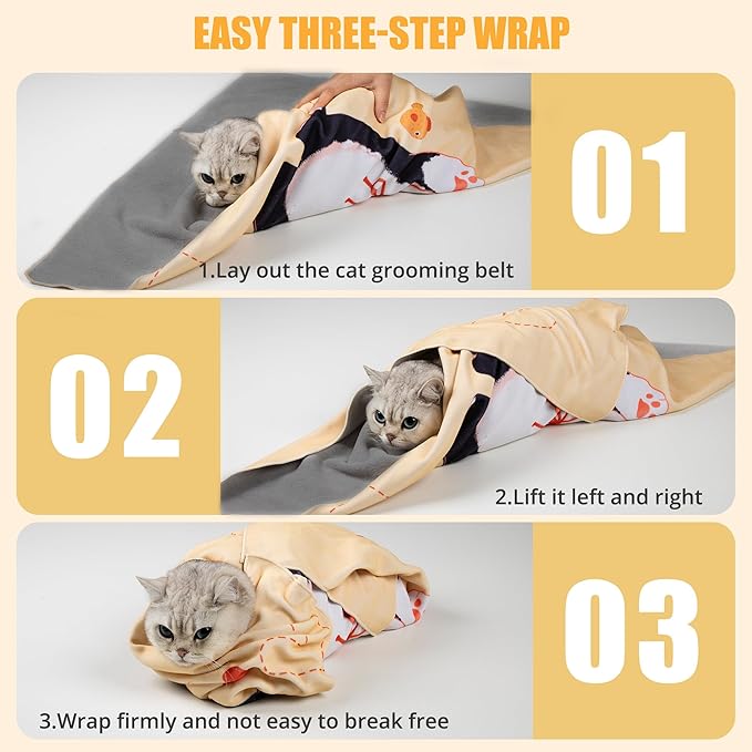 Cat Grooming Wrap,Anti-Escape Cat Wrap for Grooming,Self-Adherent Soft Cat Blanket to Wrap,Clip Nails, Anti-Bite, Anti-Scratch,Cat Calming Wrap,Cat Burrito Wrap,Swaddle Wrap Pet Tool Large Size