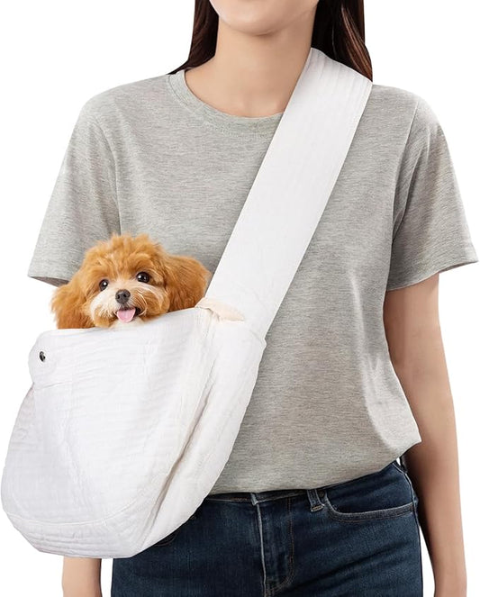 Dog Carrier Sling, Cat Backpack Carrier, Cotton Puppy Carrier Sling, Hands Dog Bag Carrier with Wide Strap Built in Safety Buckle Pocket for Small and Medium Pets (Large)