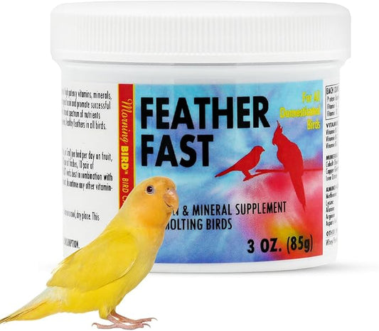 Morning Bird Feather Fast 3 Oz – Multi-Vitamin During Molt - Molting Support Supplement for Birds – Amino Acid & Vitamin Powder Formula– Promotes Feather Growth, and Full Plumage – for All Adult Birds