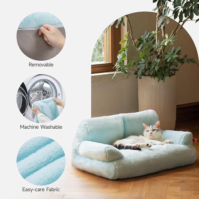 MEWOOFUN Cat Bed for Indoor Cats, Washable Dog Beds for Small Dogs & Cats, Fluffy Cat Couch with Non-Slip Bottom (Blue, 26.0" L x 19.0" W x 13.0" Th)