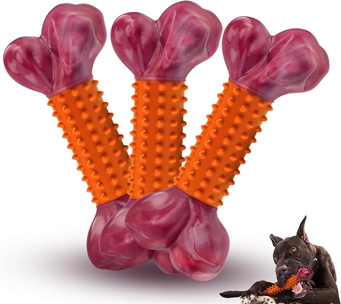 Apasiri Dog Toys for Aggressive Chewers Peanut Butter Flavored: 3-Pack Dog Bones for Large Dogs, 8" Chew Toys Long-Lasting, Tough Nylon & Rubber Dogs Toys