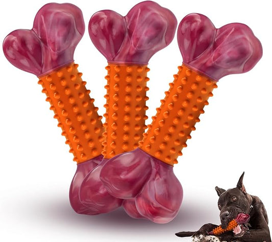 Apasiri Dog Toys for Aggressive Chewers Peanut Butter Flavored: 3-Pack Dog Bones for Large Dogs, 8" Chew Toys Long-Lasting, Tough Nylon & Rubber Dogs Toys