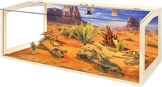 PROLEE Bearded Dragon Tank,Lizard Tank with Clear Tempered Glass Roof,Anti-Scratch Reptile Enclosure, Snake Tank and Reptile Tank,Built-in Light Fixtures with Switch (80 Gallons)