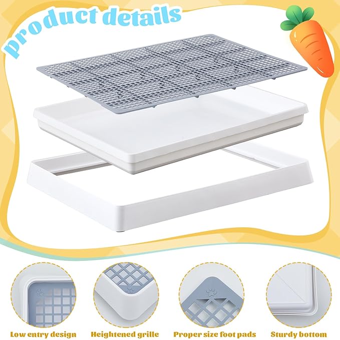 Uiifan Large Rabbit Bunny Litter Box Guinea Pig Litter Tray 22.5 x 17.9 x 3.07 Inch Small Animal Pet Toilet Potty Pan Rectangular Rabbit Bedding Tray Ferrets Cage (White and Blue)