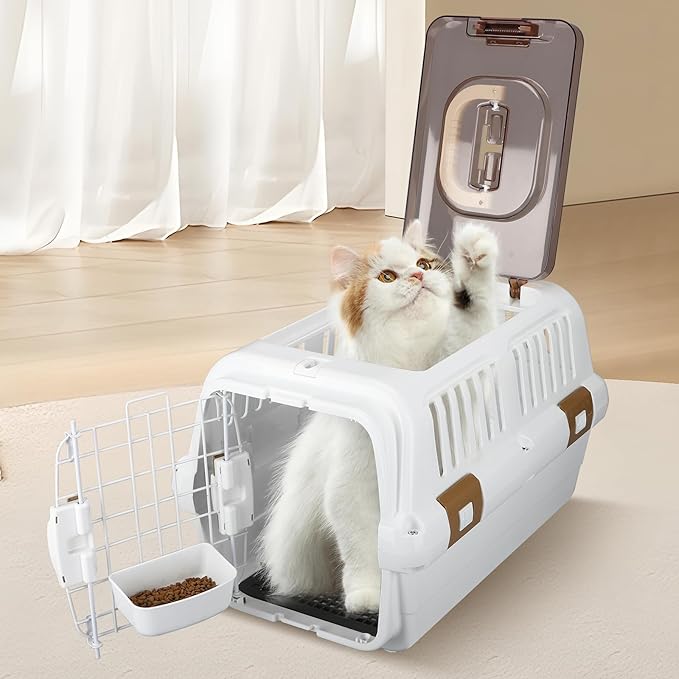Hard-Sided Plastic Dog and Cat Kennel,Two-Door Pet Carrier, Plastic Wire Door, Top or Front Loading,Pets up to 22LBS,Fully Breathable, Perfect for Traveling/Hiking/Camping/Veterinary Visits