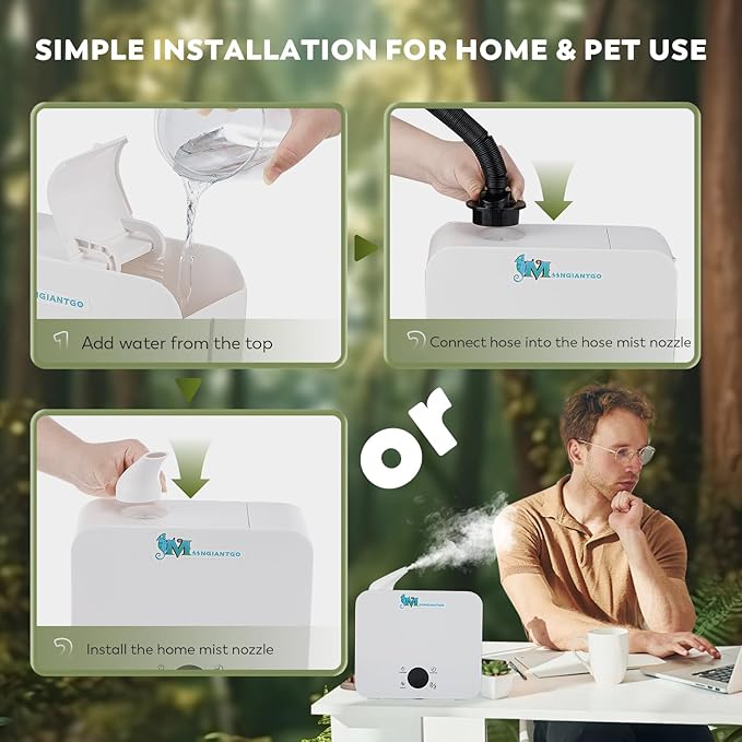 Moongiantgo Reptile Humidifier with Humidity Control, 3 Gears Adjustable Fog, Timing Function, Reptile Terrarium Fogger with 2.5L Tank and Extended Hose for Reptiles Lizard Gecko Snake Plants