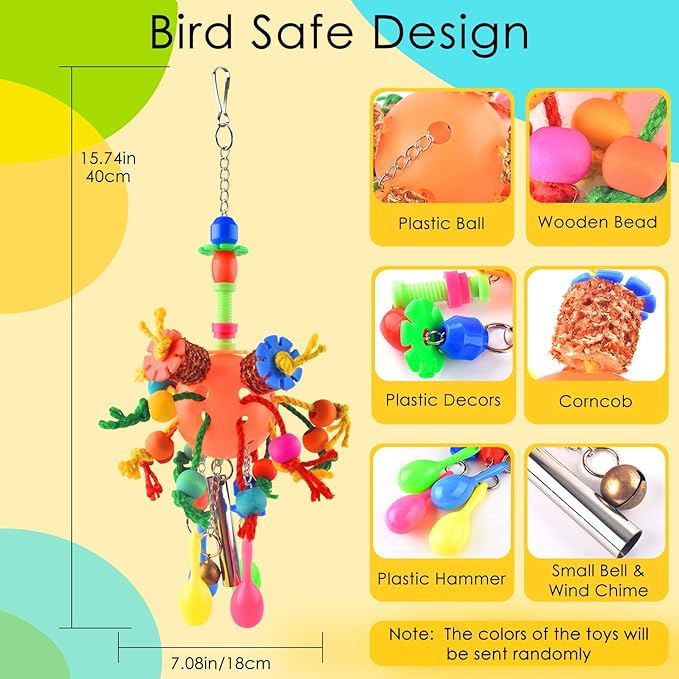 KATUMO Bird Toys, Parrot Toys Parakeet Foraging Shredder Hanging Toys Bird Ball Treats for Conure Mini Macaw Cockatiel Lovebird Small-Medium Birds