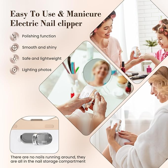 Electric Nail Clipper,2-in-1 Automatic Nail Clipper,Electric Nail Grinder,40DB Baby Nail Trimmer,LED Light Electric Nail Trimmer for Baby,Kids,Adults,Seniors,Manicure Set,Baby Nail Kit Portable White