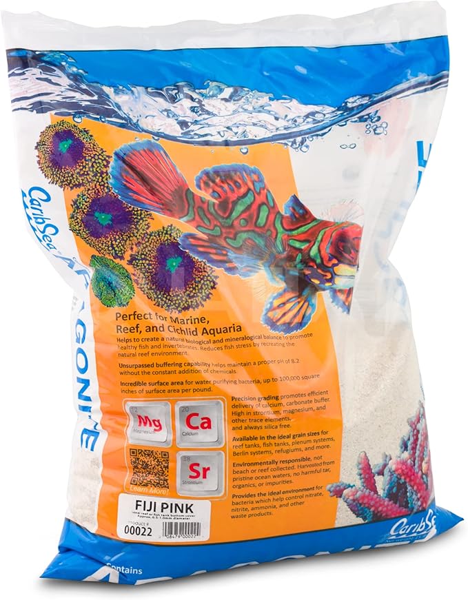 Carib Sea Fiji Pink Reef Sand – 15 lb – Aragonite Substrate for Marine & Reef Aquariums – Smooth Texture – Supports pH Balance – Free from Impurities