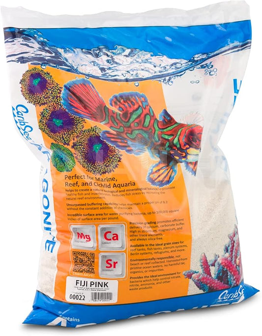 Carib Sea Fiji Pink Reef Sand – 15 lb – Aragonite Substrate for Marine & Reef Aquariums – Smooth Texture – Supports pH Balance – Free from Impurities