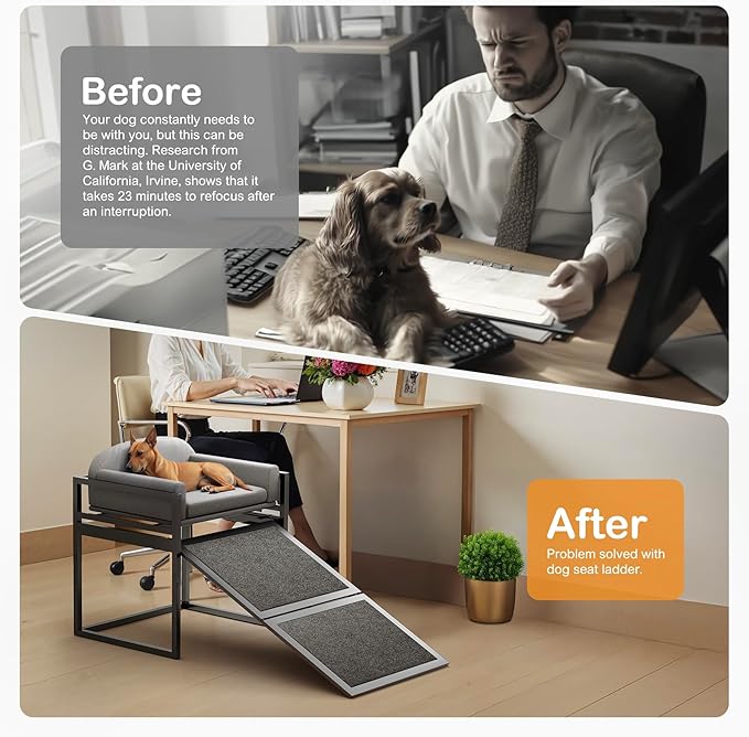 Pet Stairs Ramp Doggie Stairs with Seat,Extra Wide Seat Mate Chair Ramps Puppy for High Bed Couch Office,Non Slip Dachshunds Ladder,Pet Step for Small Dogs,Cat Ladder Grey(Hold Up to 100 lbs)