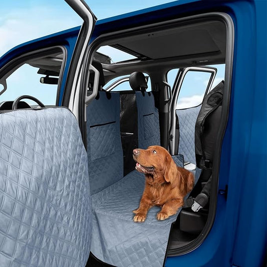 XL Dog Truck Seat Cover with Car Door Protector - Waterproof Full Coverage Back Seat Cover for Trucks with Flip-Up Rear Seats, Fits Full-Size Crew Cab Models Like F150 & F250