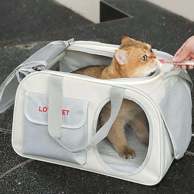 Pet Carrier for Small Cats Dogs, Dog Carrier Travel Bag with Adequate Ventilation, Locking Safety Zippers, Padded Shoulder and Carrying Strap(Grey)