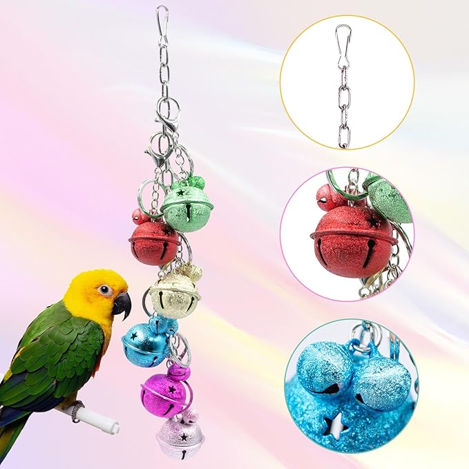 Oooct Bird Swing Bells Toys, Colorful Parrot Metal Bells, Hanging Bird Chewing Toys, Bird Cage Accessories, Suitable for Small to Medium Birds Budgie Lovebirds Conures Parakeets Cockatiels