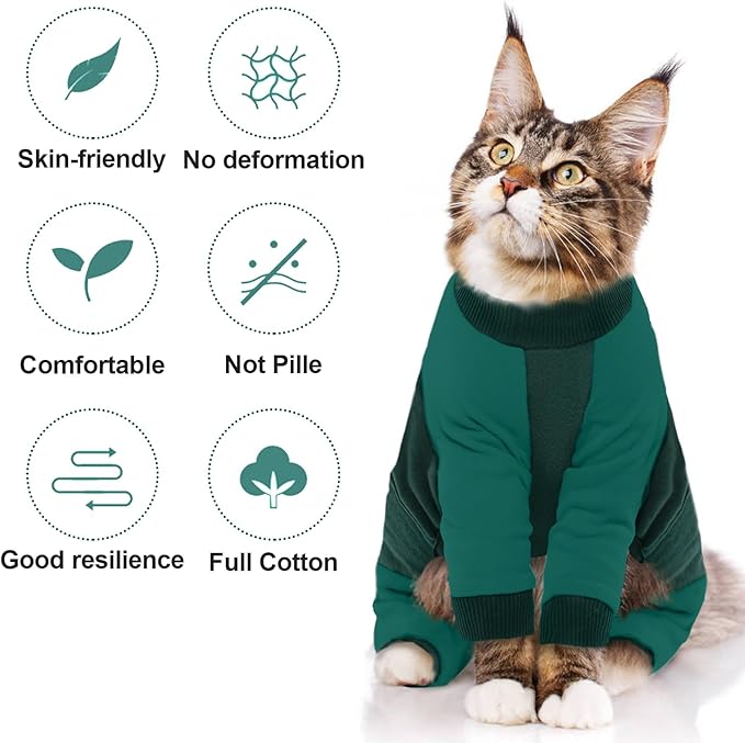 QBLEEV Cat Pajamas for Cats Only, Sticky Hair Cat Clothes, Prevent Lost Fur Kitten Onesie Shirts Costumes Outfits for Daily Wear Parties Photography, Cat Recovery Suit for Cats or Small Dogs